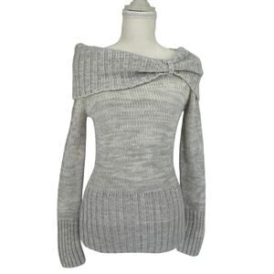 White House Black Market Off The Shoulder Cowl Neck Chunky Knit Sweater Grey XS